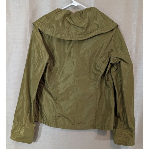 CLAUDIA EV Women's Size MEDIUM Shiny Olive Green Rain Jacket/Coat Windbreaker - Picture 2 of 16